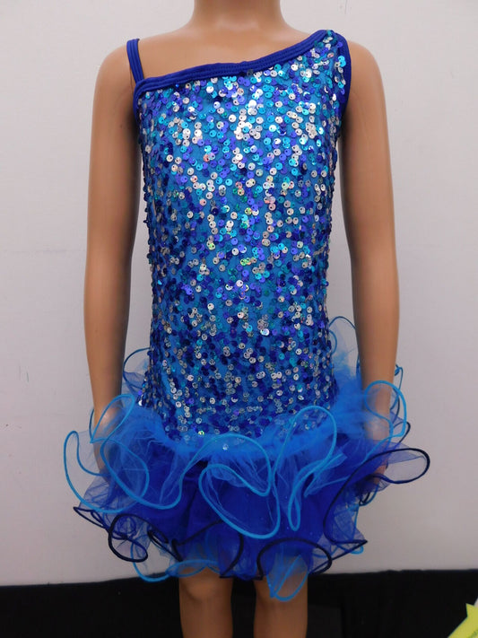 Pre-Owned Costume Curtain Call  E1062 XL Child Blue  Jazz Sequin