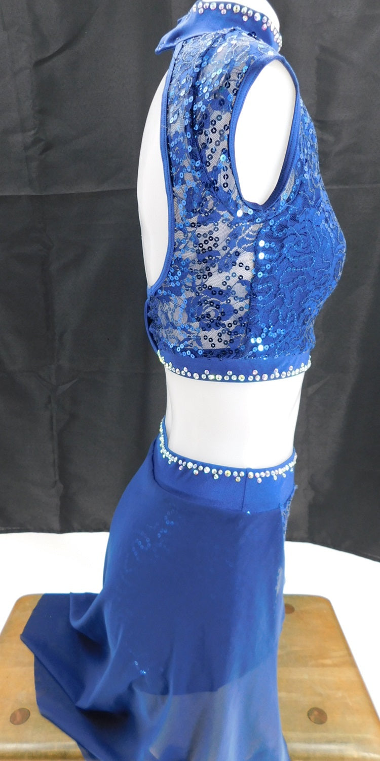 Pre-Owned Costume Large Adult Dark Blue Weissman SQ12661 Lyrical Ballet Contemporary 2 pc Rhinestone Sequin