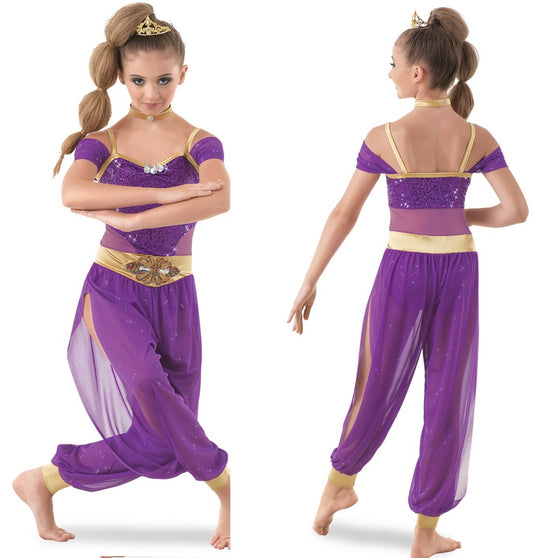 Pre-Owned Costume Weissman 10465 Large Child Purple Ballet Acro Sequin Arabian Genie