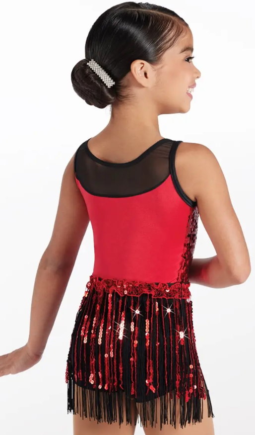 Pre-Owned Costume Weissman  14410 Large Child Red 3in1 Ballet Jazz Tap Sequin