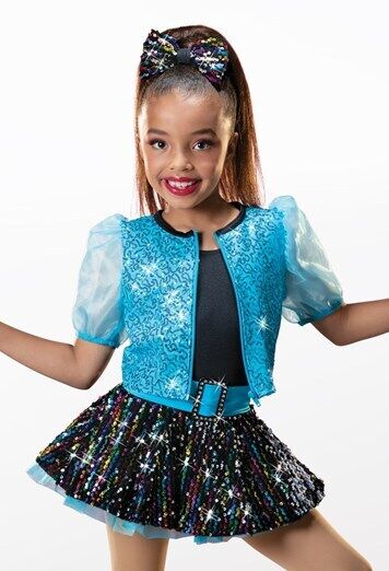Pre-Owned Costume Weissman  13679 Medium Child Turquoise Tutu Jazz Musical Sequins