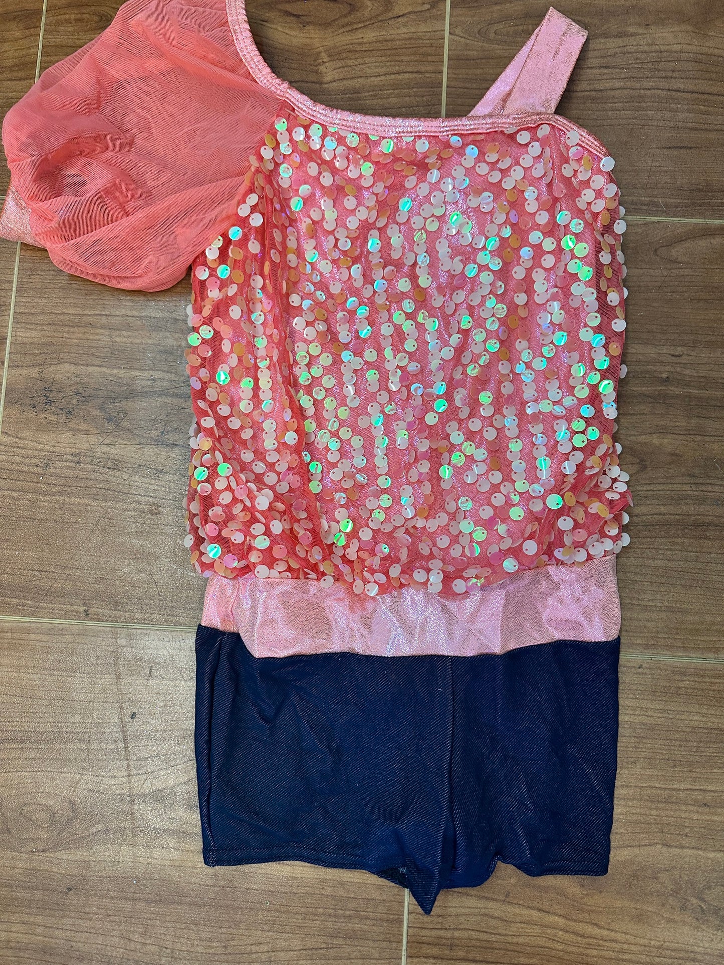 Pre-Owned Costume AWCT  V1686 Large Child Coral Unitard Jazz Sequin