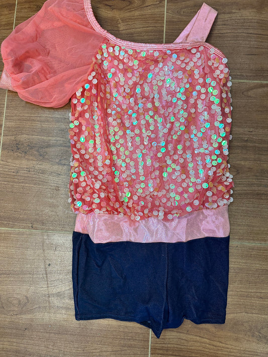 Pre-Owned Costume AWCT  V1686 Large Child Coral Unitard Jazz Sequin