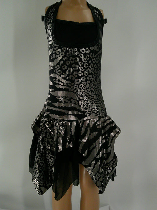 Pre-Owned Costume Curtain Call  E1453 Large Child Black Biketard Jazz Metallic