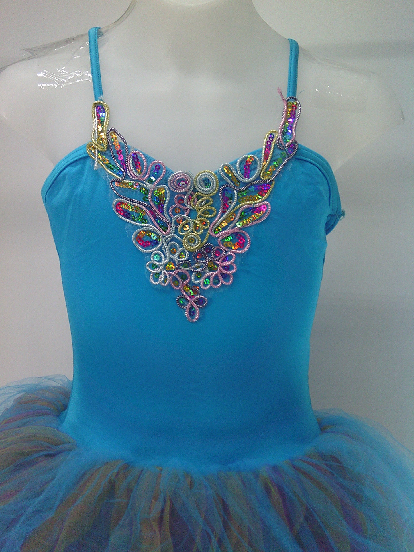 Pre-Owned Costume Costume Gallery Large Child Blue Colorful Tutu Ballet Sequin Peacock