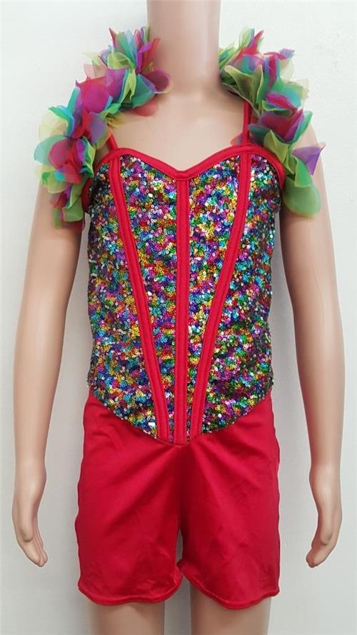 Pre-Owned Costume Costume Gallery  15303 Small Child Red 2in1 Jazz Musical Sequin Bird