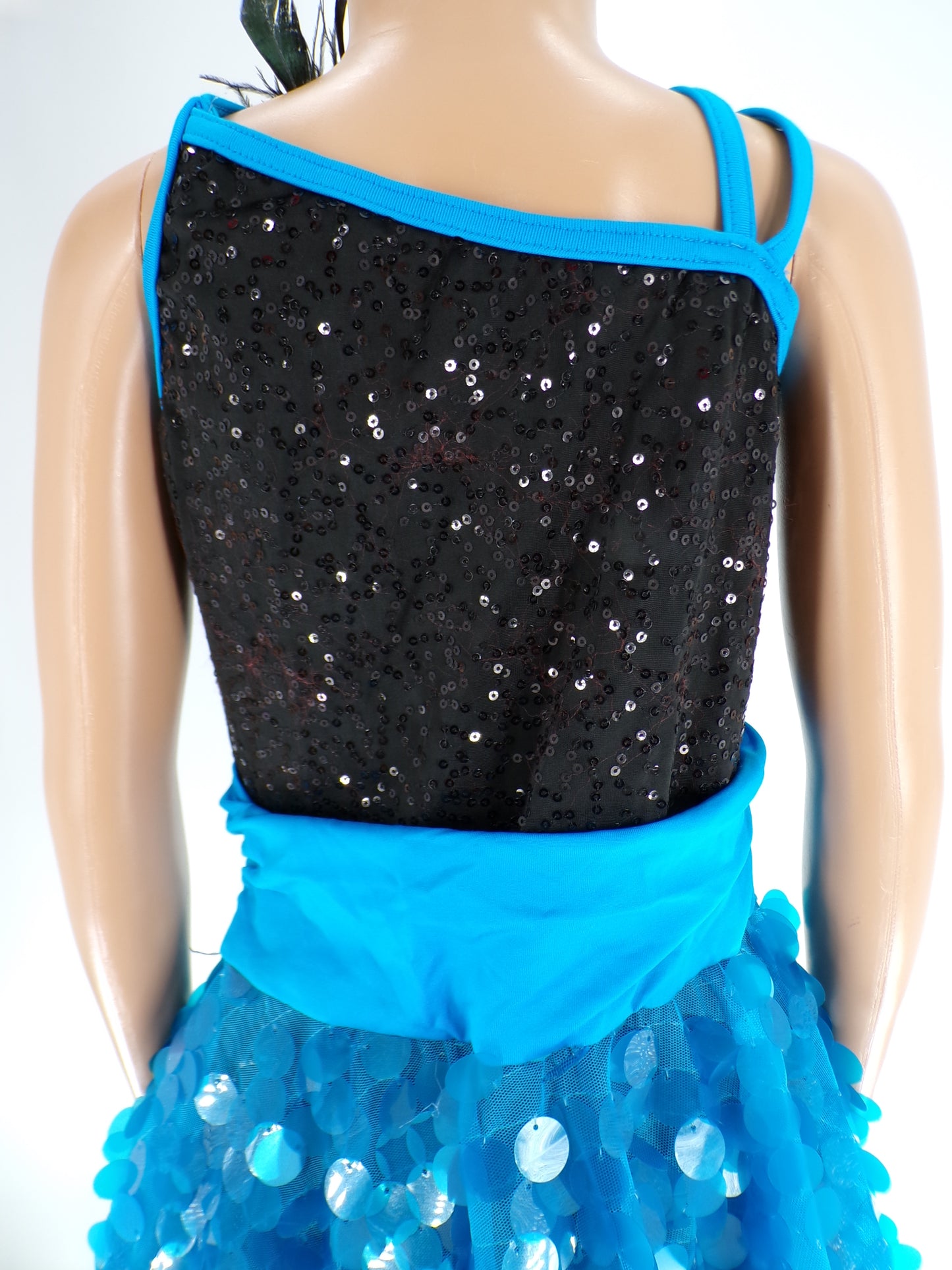Pre-Owned Costume Weissman  7806 Medium Child Turquoise Dress Jazz Musical Sequins