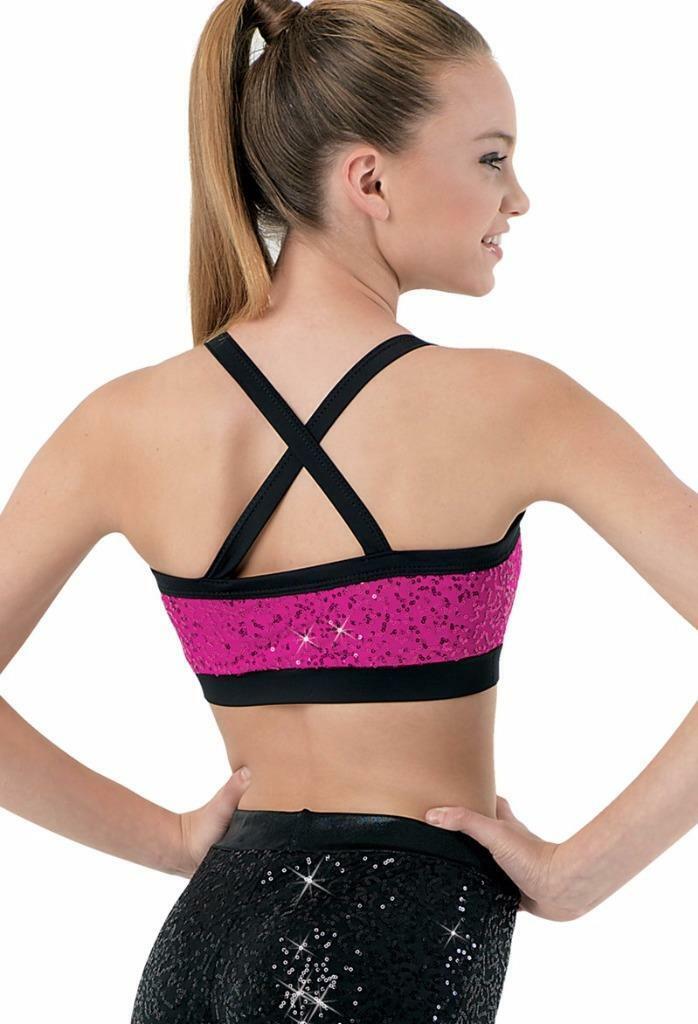Pre-Owned Costume Sequin Bra Top Balera  SQ3254 Large Child Red  Jazz Tap Sequin