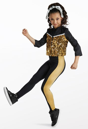 Pre-Owned Costume Weissman  15471 Small Adult Gold Unitard Hip Hop Sequin