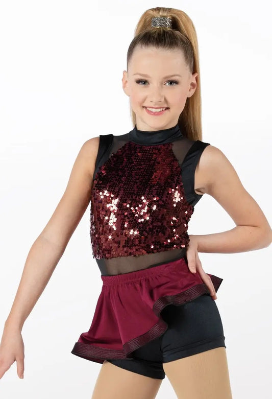 Pre-Owned Costume Weissman  13499 Int Child Burgundy 2 in 1 Jazz Sequin