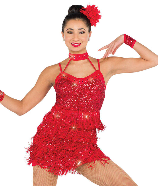 Pre-Owned Costume Wish Come True V2233 Medium Adult Red Fringe Jazz Sequin