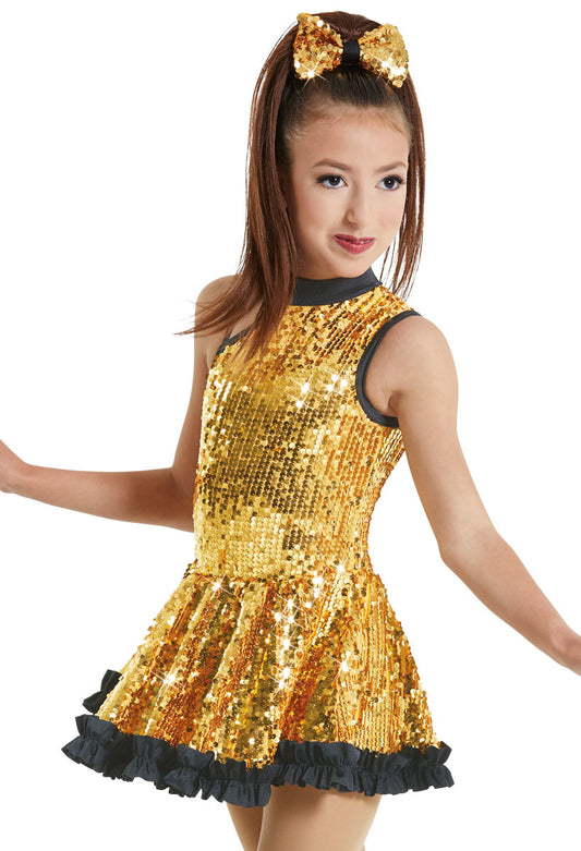Pre-Owned Costume Weissman  12195 Medium Child Gold Dress Jazz Sequin