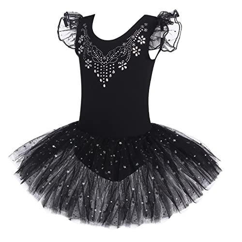 Pre-Owned Leotard Dress Flypigs Medium Child Black Sparkle Flutter Sleeve Ballet