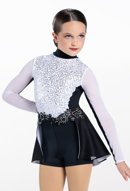 Pre-Owned Costume Weissman  13807 XL Child White Biketard with Backskirt Jazz Sequins