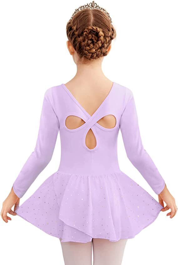 Pre-Owned Leotard Dress Long Sleeve Lavender Large Child Heart Back Sparkle Skirt