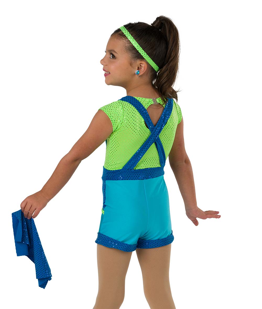 Pre-Owned Costume Medium Child Blue A Wish Come True 577Y Jazz Tap Clogging Hip Hop Overalls Sequin