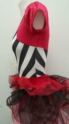 Pre-Owned Costume Medium Adult Red Curtain Call E1788 Jazz Tap Acro Musical Theater Checkerboard Stripes Biketard