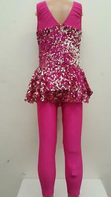 Pre-Owned Costume Curtain Call E1456 Large Child Pink Bow Jazz Tap Sequin