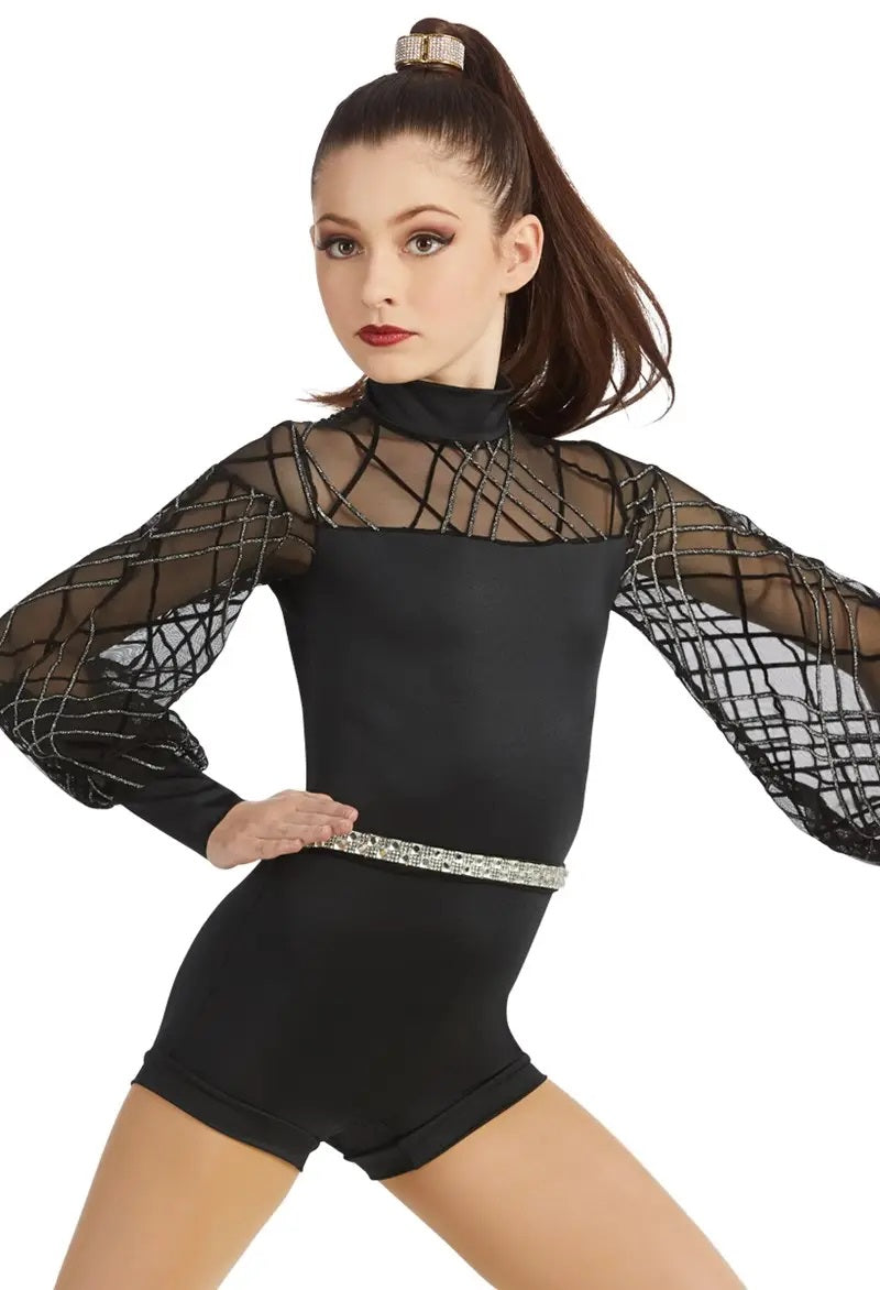 Pre-Owned Costume Weissman  10874 Large Child Black  Puffy Sleeves Jazz  Glitter