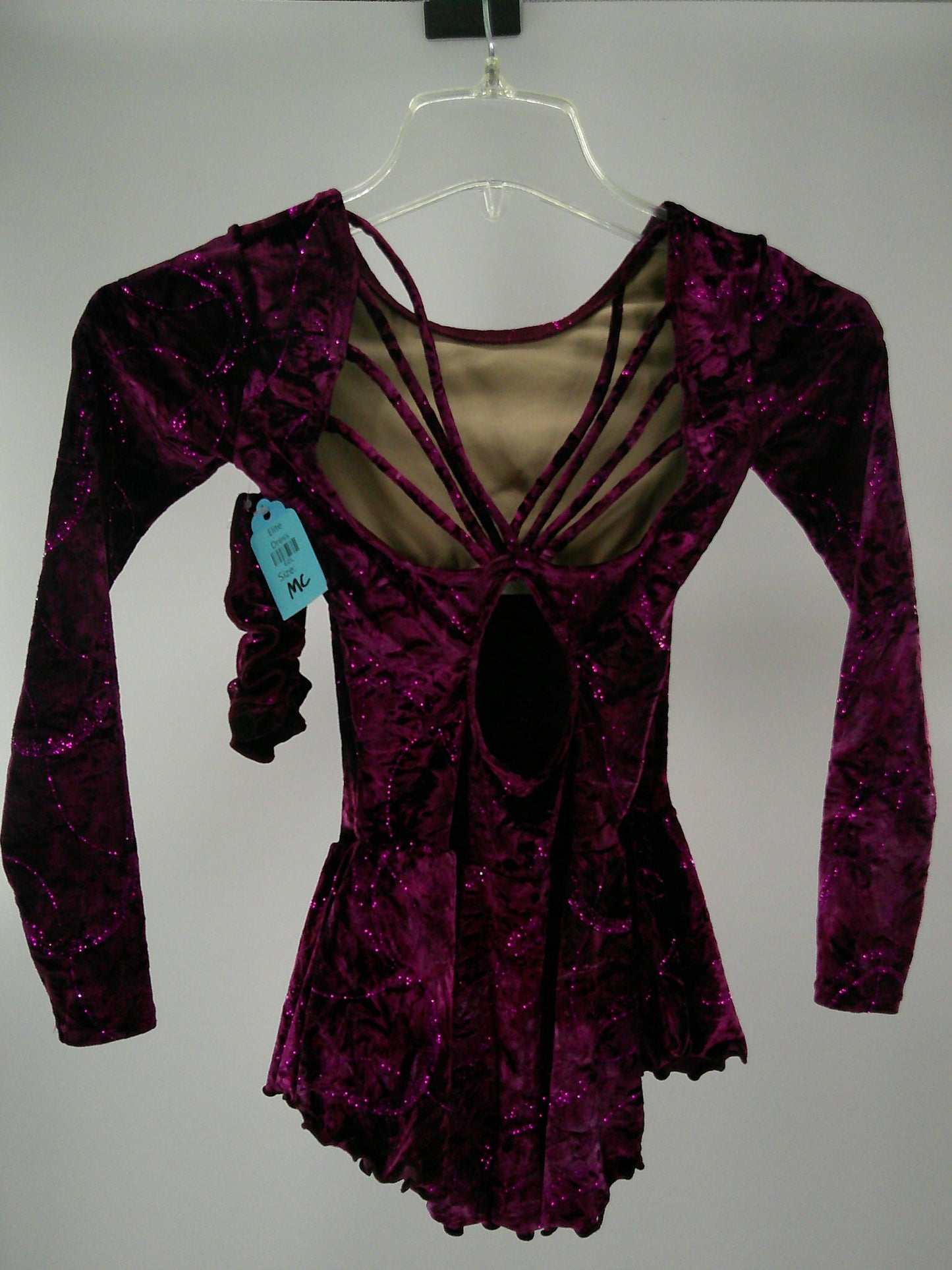 Pre-Owned Dress Mondor Medium Child Dark Pink Glitter Velvet Ice Skating Jazz