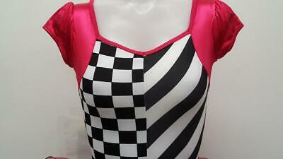 Pre-Owned Costume Medium Adult Red Curtain Call E1788 Jazz Tap Acro Musical Theater Checkerboard Stripes Biketard
