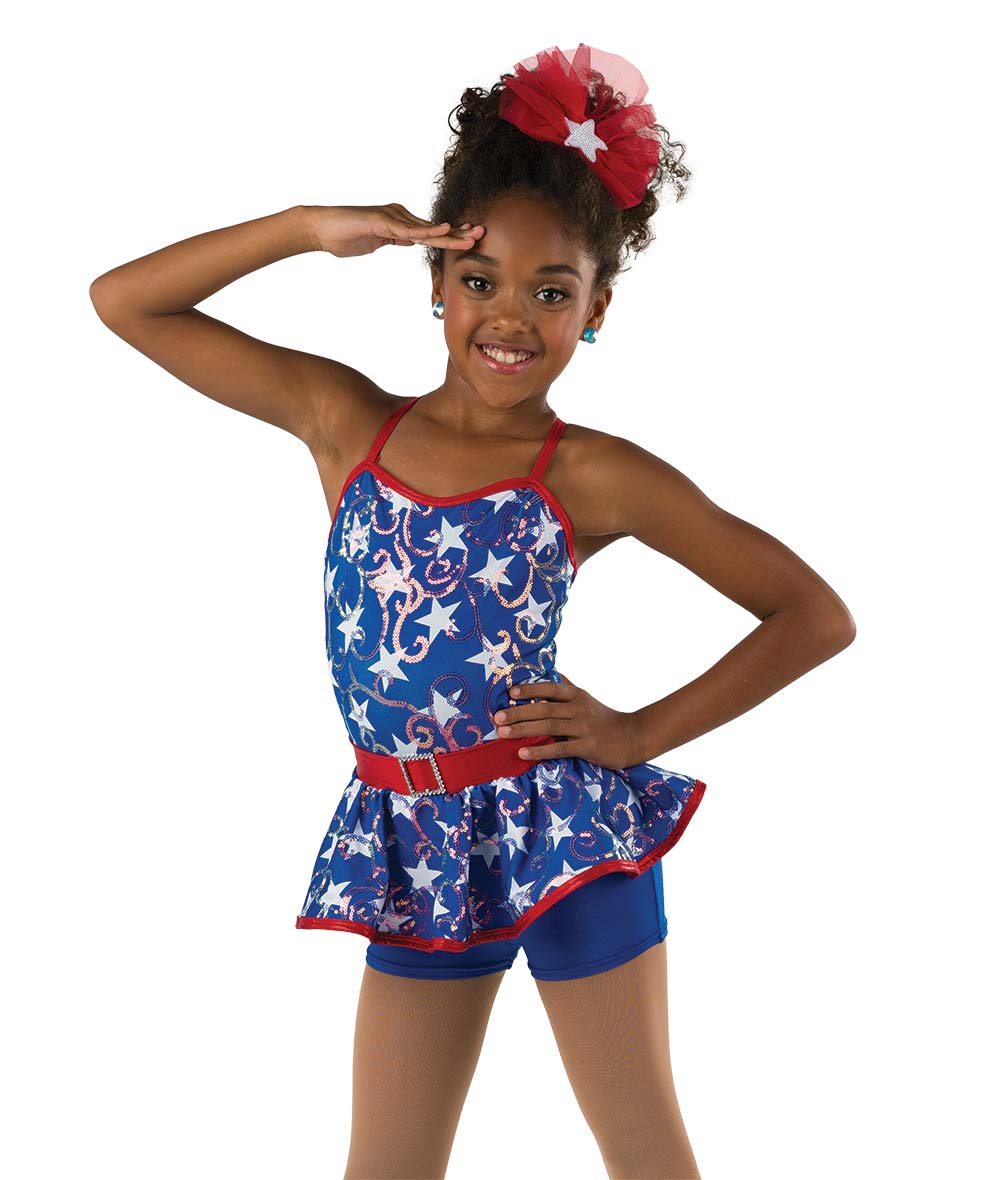 Pre-Owned Costume XL Child Blue A Wish Come True 24057 Jazz Tap Clogging Musical Theater Unitard Patriotic Stars