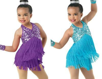 Pre-Owned Costume Weissman  10425 Small Child Purple Fringe Jazz Tap Latin Sequin