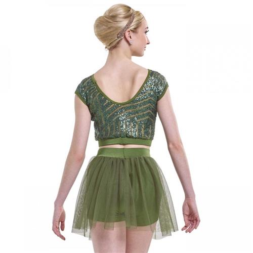 Pre-Owned Costume Curtain Call  J4987 Medium Adult Green 2 piece Jazz Sequin