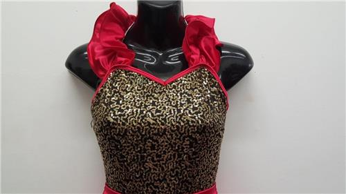 Pre-Owned Costume Small Adult Red Curtain Call E1245 Jazz Tap Musical Theater Dress Sequin Ruffles