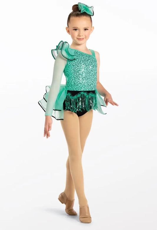 Pre-Owned Costume Weissman  13779 Medium Child Green Fringe Jazz Sequin