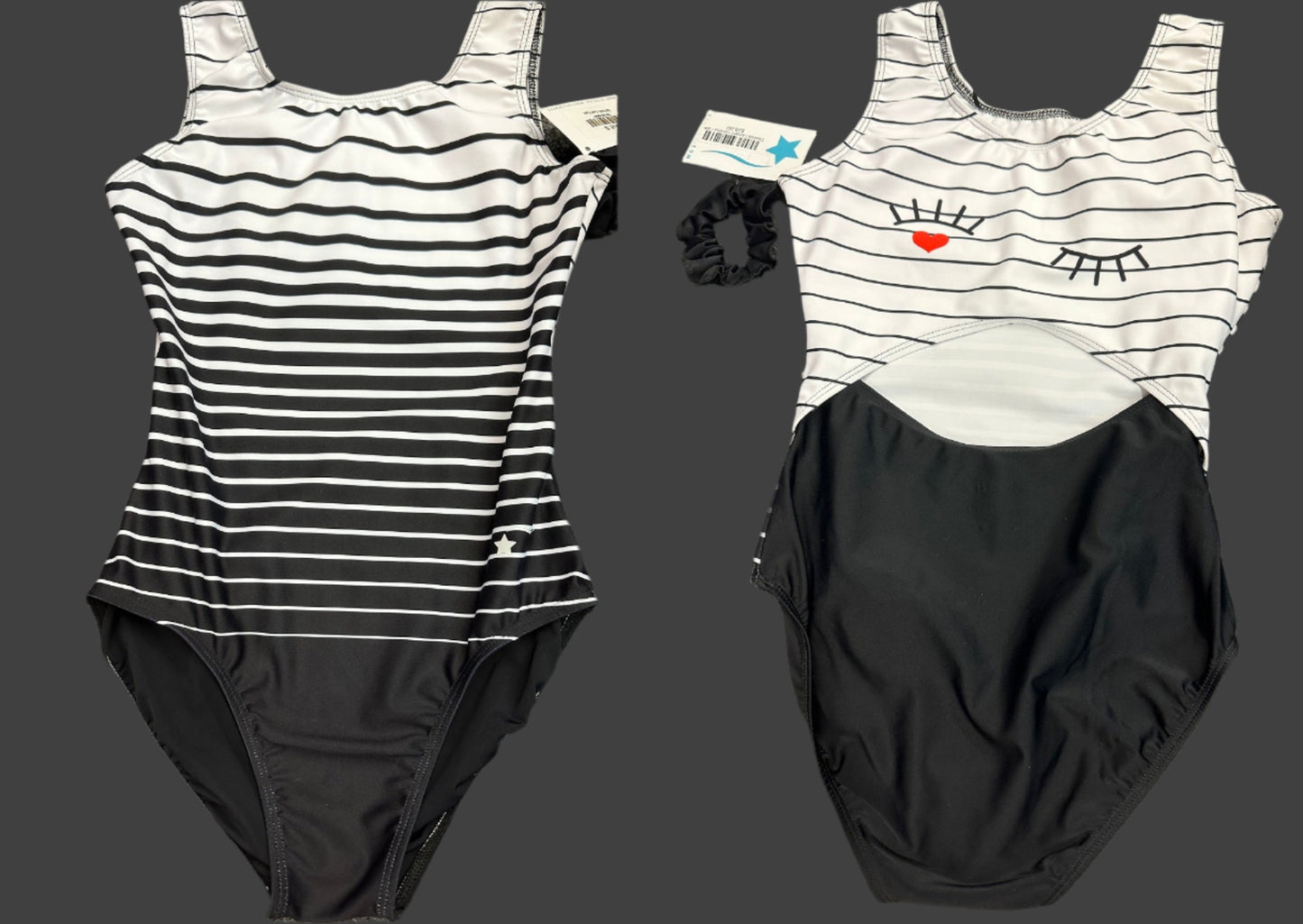 New NEW Leotard Destira Heart Eye Adult Sizes Black White  Tumbling Acro