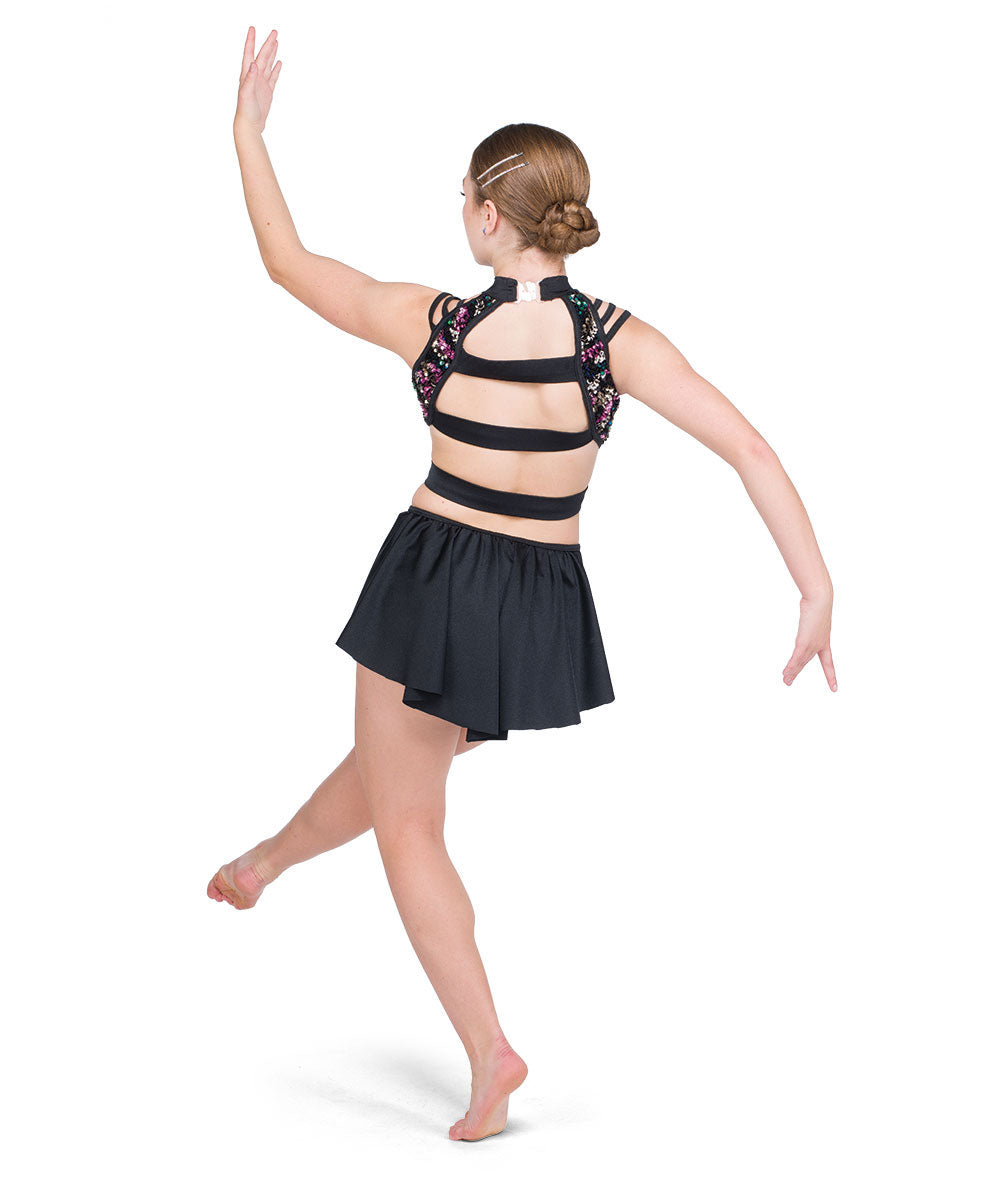 Pre-Owned Costume XL Child Black A Wish Come True 25043 Jazz Contemporary Tap Sequin Straps