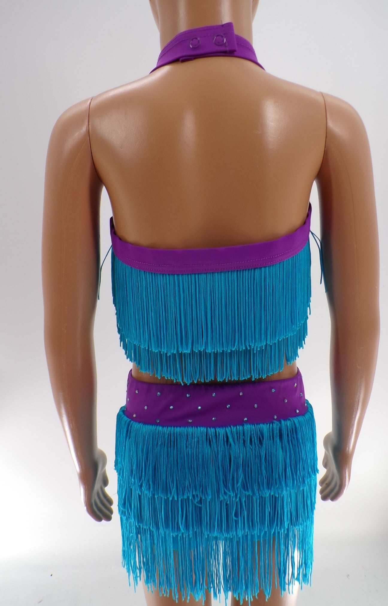 Pre-Owned Costume Weissman   Intermediate Child Turquoise Fringe Jazz Tap Rhinestones 1