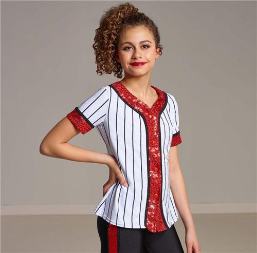 Pre-Owned Costume Curtain Call  J5374 Medium Child  Red Jersey Hip Hop Sequin Baseball