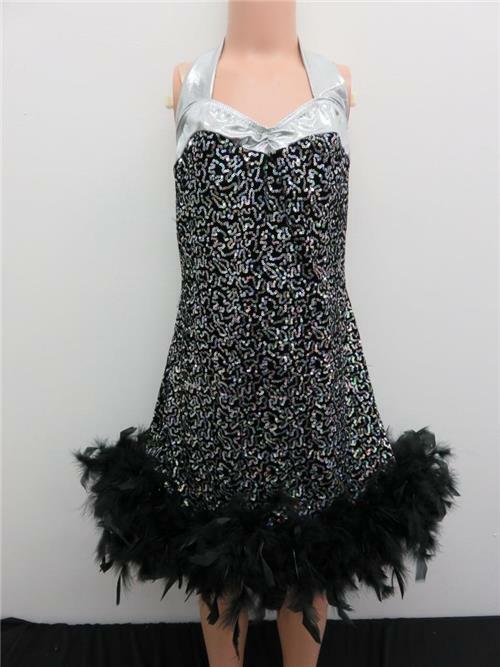 Pre-Owned Costume Weissman  5673 Small Adult Silver Feathers Jazz Musical Sequin