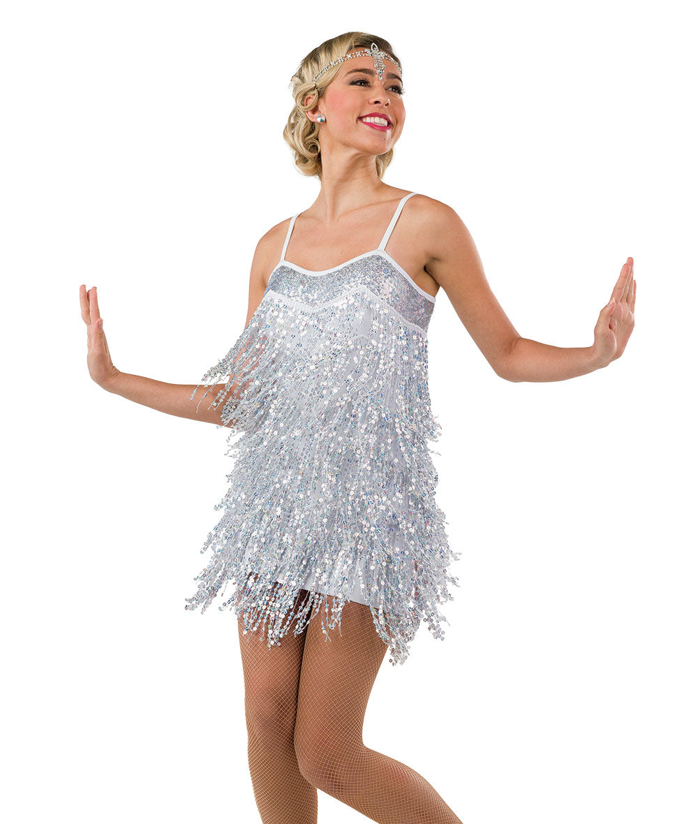 Pre-Owned Costume AWCT 23012 XL Adult Silver Fringe Jazz Tap Sequins Swing
