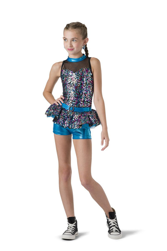 Pre-Owned Costume Medium Adult Turquoise Costume Gallery 18644 Jazz Tap Clogging Musical Theater Sequin 2pc Halter