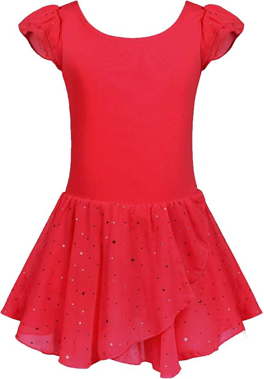 Pre-Owned Leotard Dress Flutter Sleeve Red Medium Child Sparkle Skirt Ballet