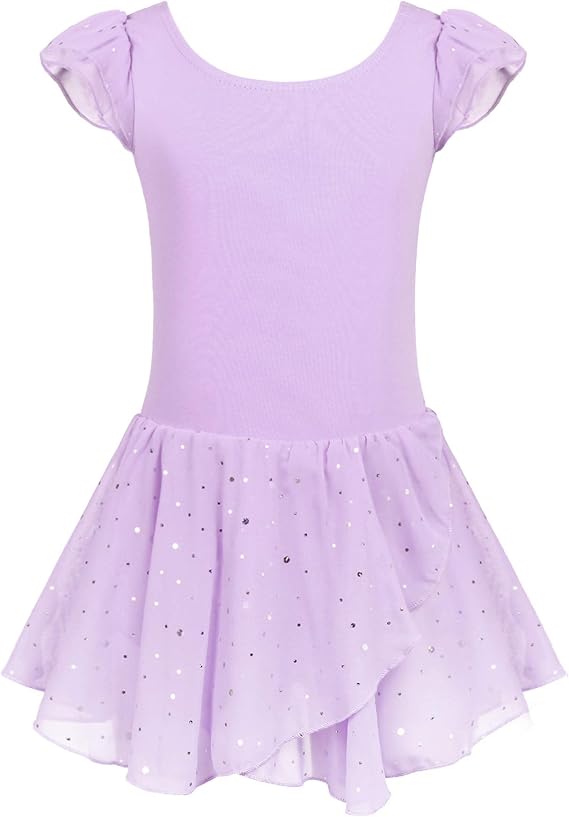 Pre-Owned Leotard Dress Arshiner Medium Child Lavender Sparkle Flutter Sleeve Ballet
