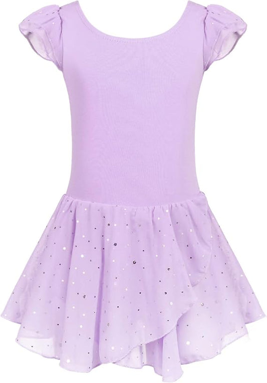 Pre-Owned Leotard Dress Arshiner Medium Child Lavender Sparkle Flutter Sleeve Ballet