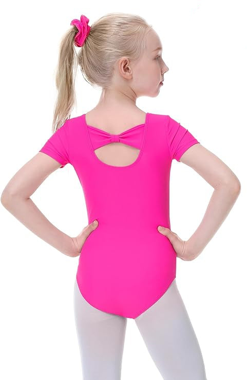 Pre-Owned Leotard Hot Pink 6x-7 Child Bow Back Short Sleeve Lycra