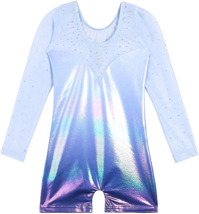 Pre-Owned Gymnastics Biketard Sequin Blue XS Child Acro Tumbling
