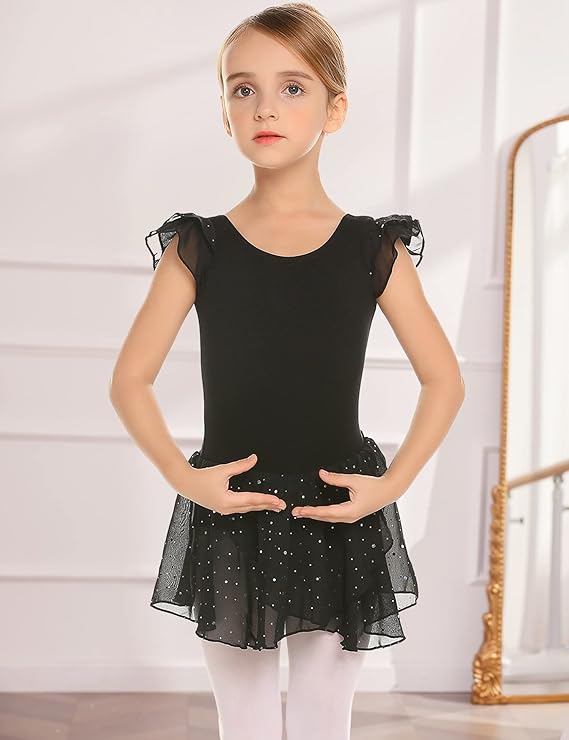 Pre-Owned Leotard Dress Flutter Sleeve Black Small Child Sparkle Skirt Ballet