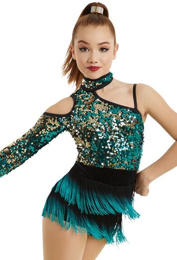 Pre-Owned Costume Weissman 11306 Small Adult Teal Fringe Jazz Sequin