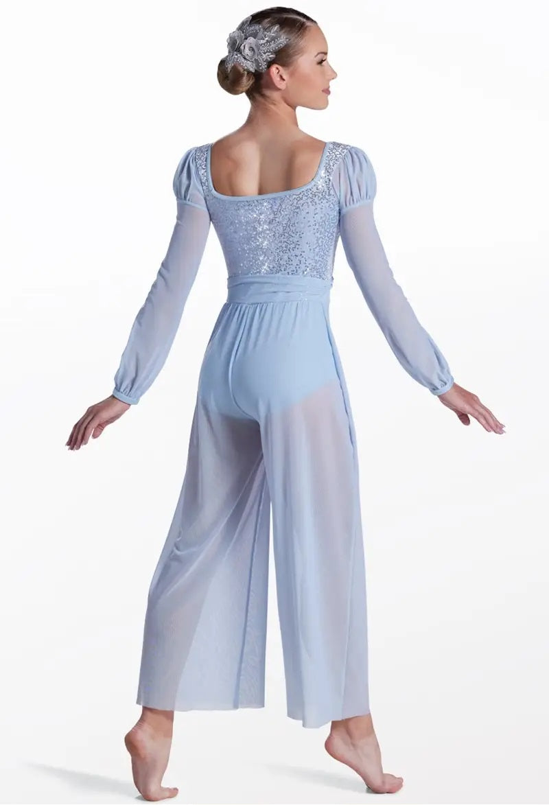 Pre-Owned Costume Weissman 15703 Medium Adult Blue Jumpsuit Lyrical Sequin