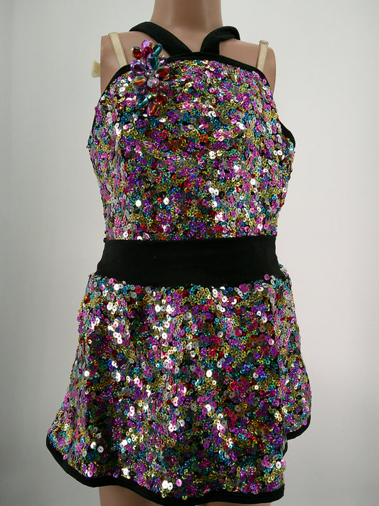 Pre-Owned Costume Curtain Call  E2018 XL Child Black Top Jazz Sequins