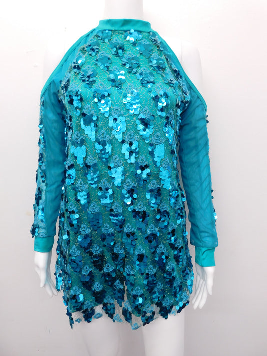 Pre-Owned Costume Gallery  17657 XL Adult Teal Dress Jazz Sequin