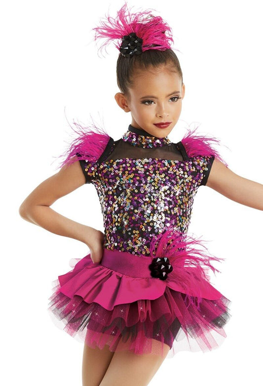 Pre-Owned Costume Weissman  11477 XXL Child Pink Feathers Jazz Sequin
