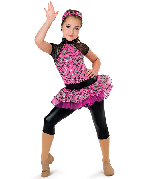 Pre-Owned Costume Wish Come True  V2241 Intermediate Child Hot Pink Zebra Jazz Foil Dot
