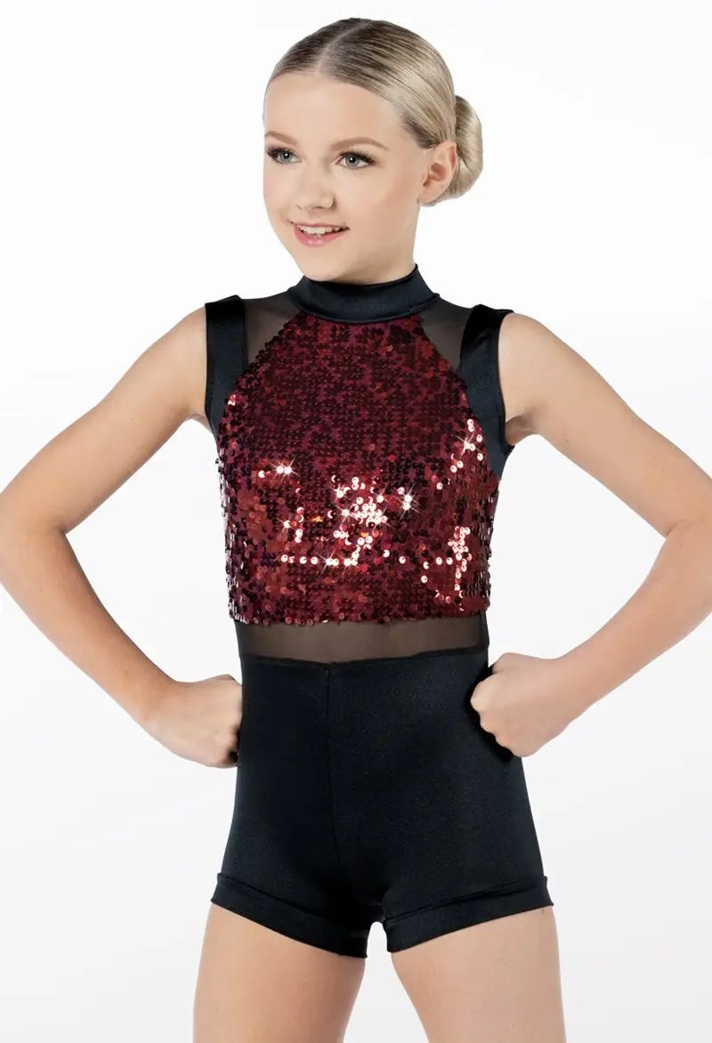 Pre-Owned Costume Weissman  13499 Medium Child Burgundy 3in1 Jazz Acro Sequin